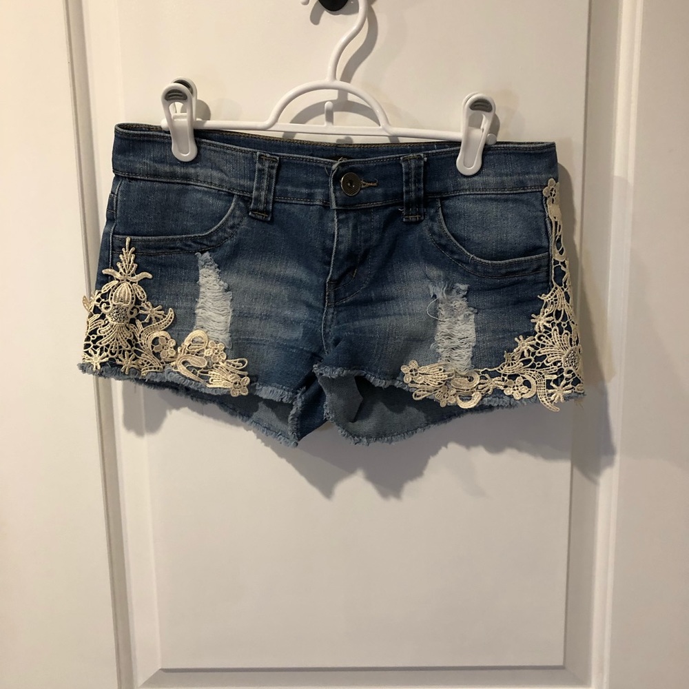 Urban Planet Blue Lace-Accent Jean Shorts